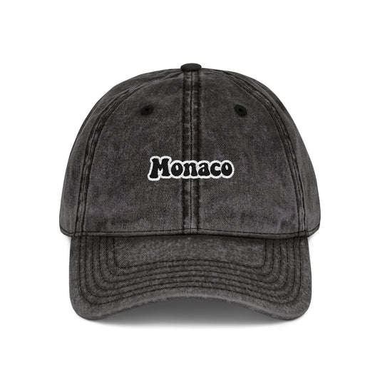 Monaco Vintage Embroidered Cap — Washed Black Dad Hat