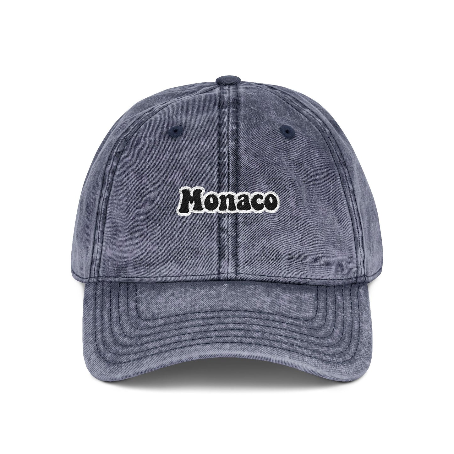 Monaco Vintage Embroidered Cap — Washed Black Dad Hat