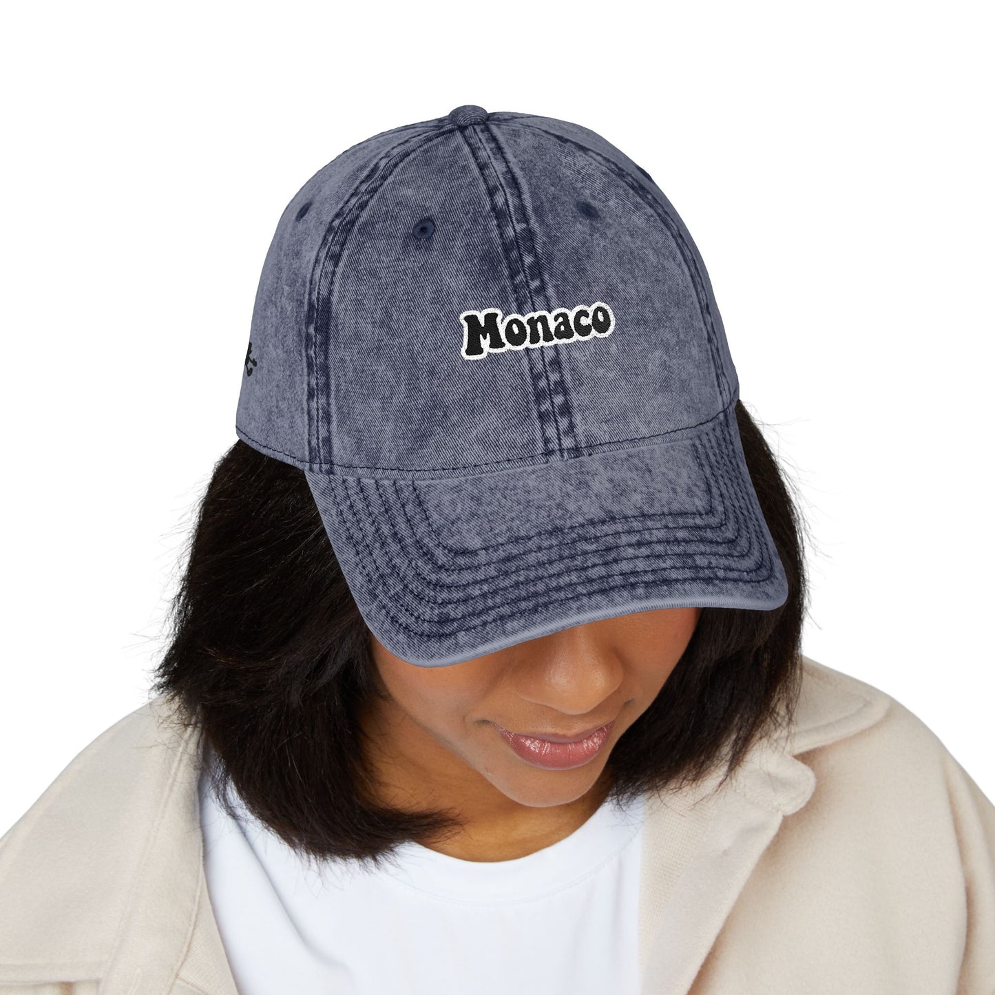 Monaco Vintage Embroidered Cap — Washed Black Dad Hat